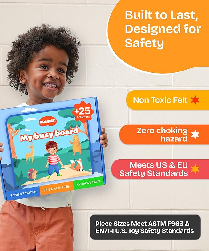 Montessori Toddler Toy Busy Board, Interactive Baby Books and Toddler Busy Book, Travel-Friendly Sensory Activity Book Enhancing Fine Motor Skills
