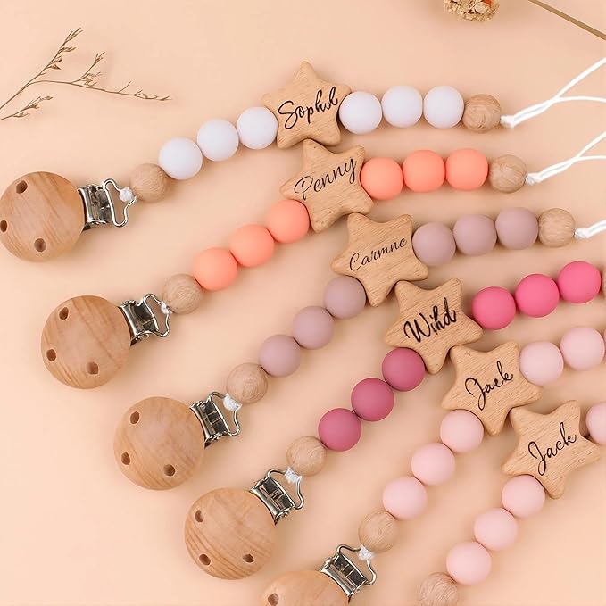 Personalized Pacifier Clip with Name Custom Stroller Clip Silicone Chain Holder Clips