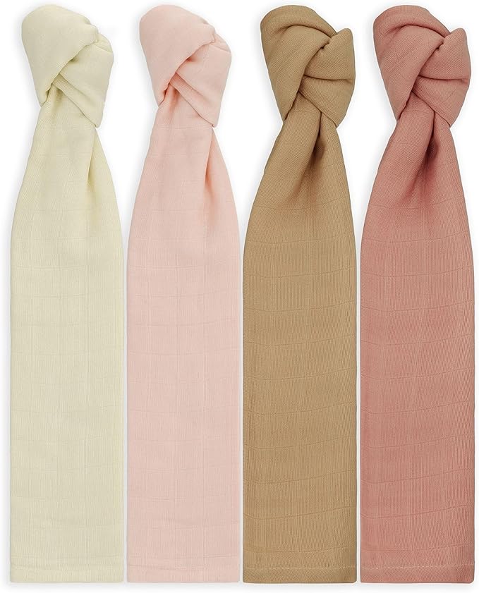 Featherhead™ 100% Cotton Muslin Swaddle Blankets for Baby Girl - Large 47”x 47” - Pre-Washed, Soft, & Breathable - Newborn Essential & Perfect Baby Registry Gift (4 Pack - Pink Solids)