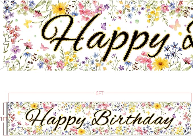 Letjolt Happy Birthday Banner Girls Birthday Party Decorations Wildflower Floral Theme Decor for Nursery Celebration Baby Shower Backdrop 6Ft