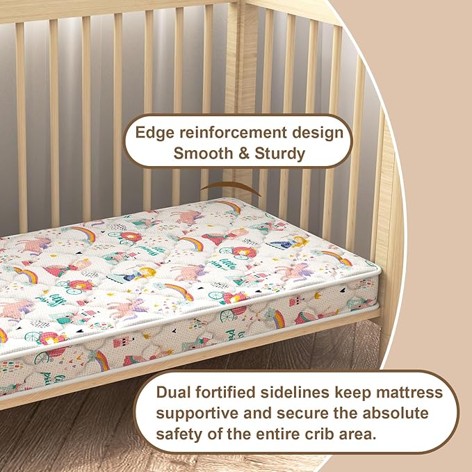 5" Crib & Toddler Mattress, 52x27.5 Breathable Knitted Fabric Cover, CertiPUR-US Certified Foam, Edge Reinforcement, Fits Standard Size Crib and Toddler Bed, Princess