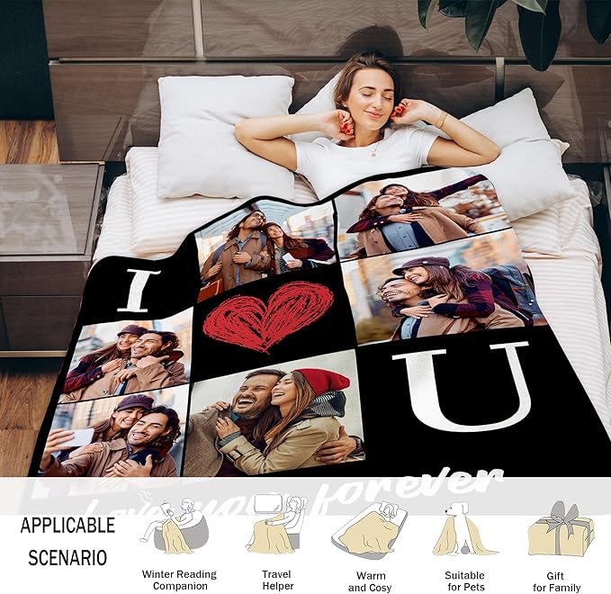 Custom Picture Blanket with Photos - Couple, Christmas, Birthday