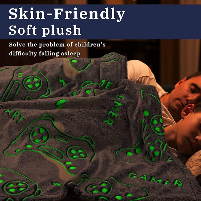 Glow in The Dark Blanket Game Controller Throw Blanket, Toys for Kids Boyfriend, Boys Teen Soft Cozy Gaming Blanket Gamer Gifts Game Decor Blankets for Home Bedroom 40"x50"