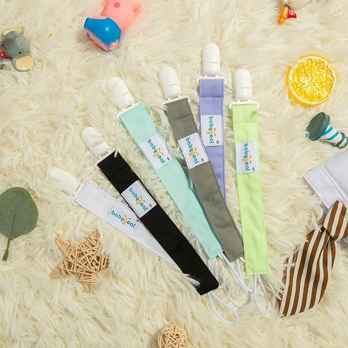 Babygoal Solid Color Pacifier Clips, 6 Pack Binky Paci Holder Clips and Leash for Boys and Girls Fits for Most Pacifier, Binkie Styles & Baby Teethers & Toys and Gift 6PS15