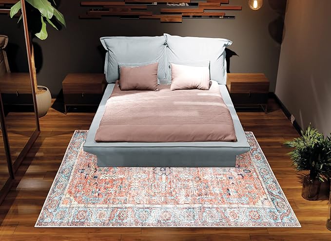 Bloom Rugs Washable Non-Slip 8' x 10' Rug - Orange/Blue Traditional Area Rug for Living Room, Bedroom, Dining Room, and Kitchen - Exact Size: 8' x 10'