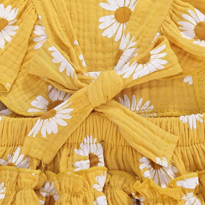 Baby Girls Floral Cotton Leotard Romper Newborn Daisy Playsuits Ruffled Sleeve Onesie Infant Jumpsuit Clothes Headband