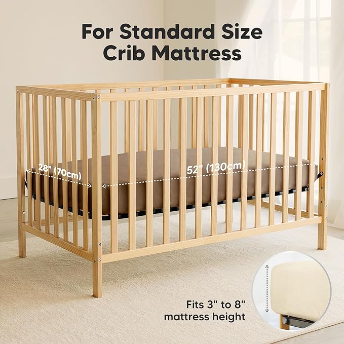 2-Pack Waterproof Crib Sheets for Girl, Boy - Organic Cotton 52X28 Fitted Crib Sheets Neutral, Crib Mattress Protector Sheets, Soft Toddler Bed Sheets, Washable Infant Fitted Baby Crib Sheets (Latte)