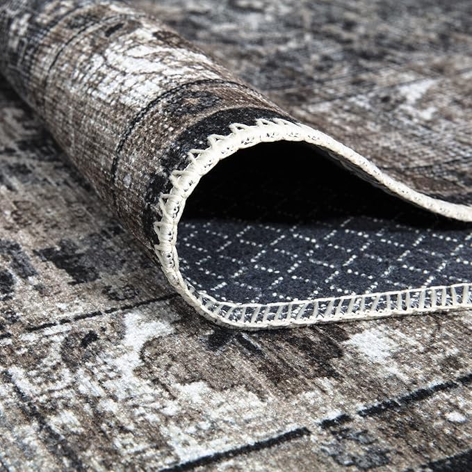 Bloom Rugs Washable Non-Slip 7 ft Runner - Black/Brown Traditional Runner for Entryway, Hallway, Bathroom, and Kitchen - Exact Size: 2.5' x 7'