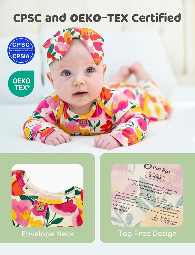 PATPAT Baby Sleeper Gown with Bamboo Viscose for Newborn Girls Boys, Knotted Nightgown with Mittens for Infant Home Coming