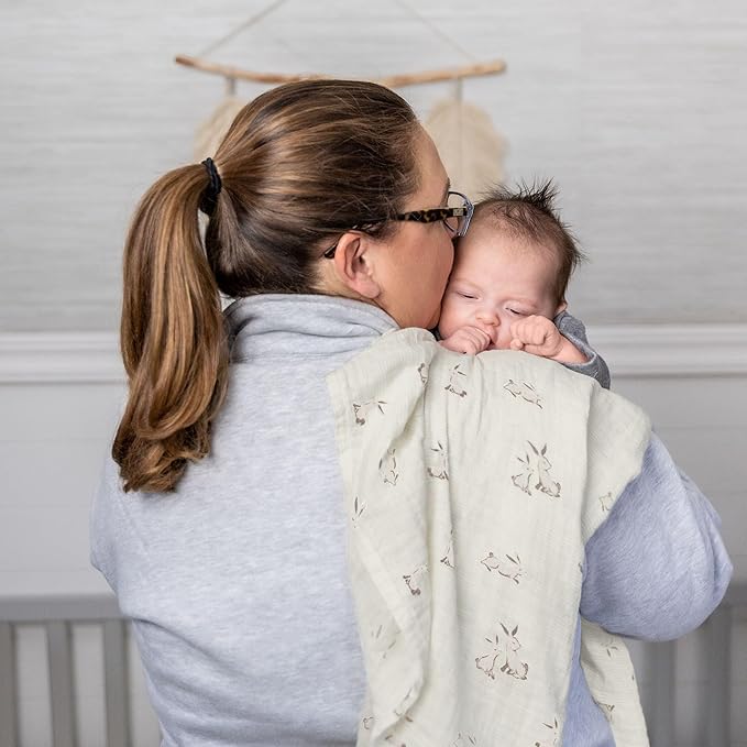 Crane Baby 100% Organic Cotton Bunny Single Baby Swaddle Wrap for Boys and Girls, Gender Neutral Newborn Swaddling Blanket, Baby Registry and Gift, 47 x 47 inches