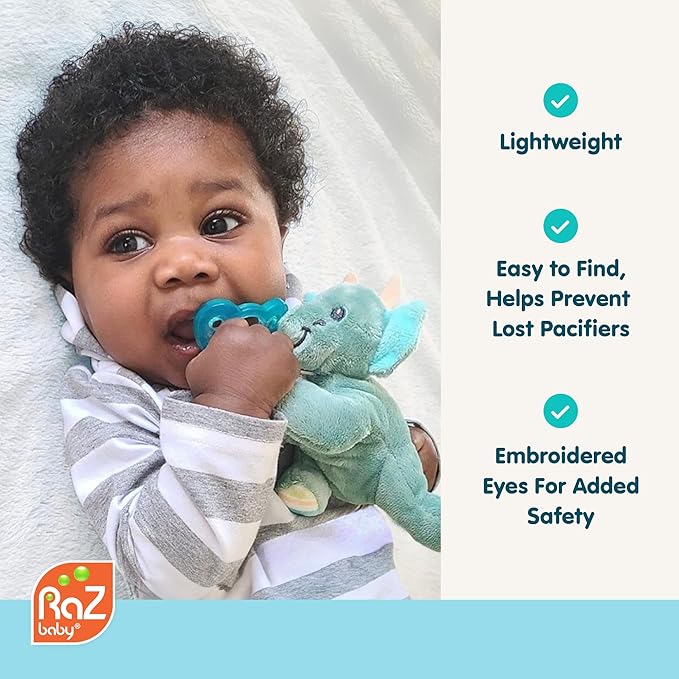 RaZbaby JollyPop Pacifier, Holder with Detachable Baby Pacifier, Stuffed Animal RaZbuddy, All Ages 0M+, 100% Medical Grade USA Made Silicone, Machine Washable, Textured & Easy to Hold – Cow