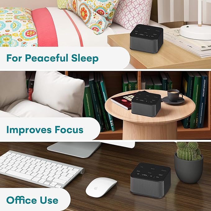 Big Red Rooster Sound Machine - 6 Sleep Sounds - Portable White Noise Machine for Office Privacy & Adult Sleeping - Compact Travel or Home - Dual Power Options - Black