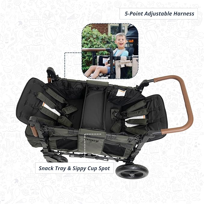 Keenz XC+ EVO - Luxury Comfort Stroller Wagon | Foldable 4 Passenger Quad Seater with Adjustable Canopy | Pine Green