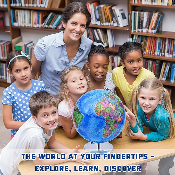 World Globe for Children and Adults, 12 inch Educational Spinning Earth Map with Stand, Self-Assembled Interactive World Globes for Kids Learning, Classroom, Students Desk, Room and Office Decor