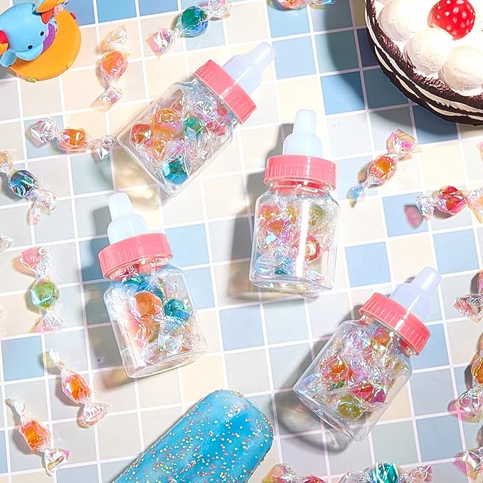 36 Pcs 3.5 Inch Baby Bottle Shower Favor Mini Plastic Candy Bottle Clear Bottles for Baby Shower Mini Feeding Candy Box for Party Favor Gift Decor(Pink)