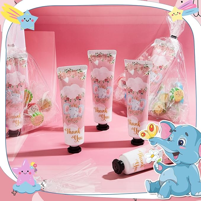 48 Sets Baby Shower Hand Cream Bulk Pink Elephant Baby Shower Favors Bridal Thank You Hand Cream for Guests Travel Size Lotion with Organza Bags