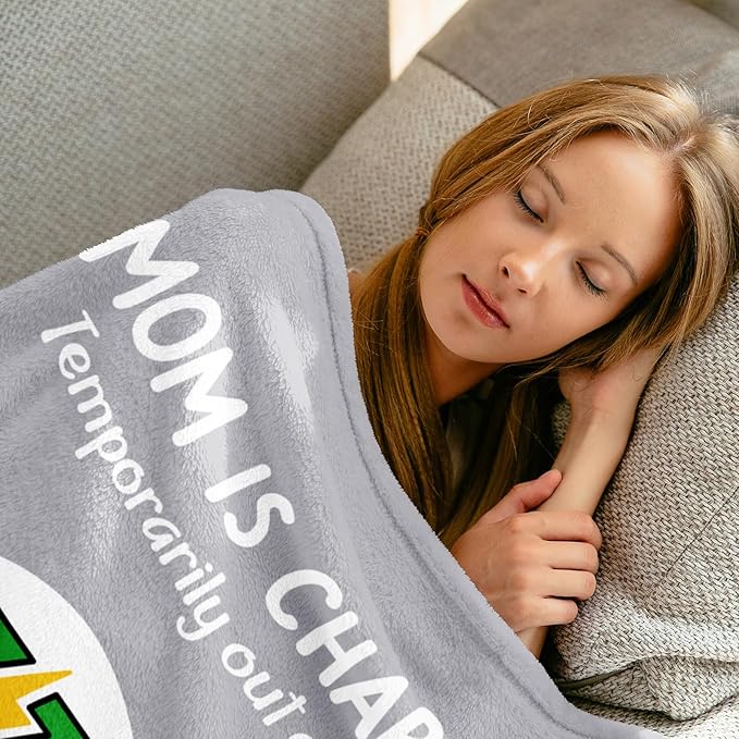 Craftique Gifts for Mom Birthday Christmas- Funny Soft Mom is Charging Blanket- New Moms Gifts for Women, Practical Blanket Throw for Napping Travel, 60”×50”