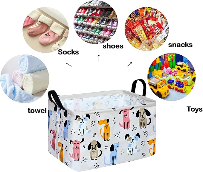 Rectangle Cute Dog Pattern Gift Laundry Basket for Girls and Boys, Baby Storage Basket for Dirty Cloth, Toys Nursery, Kids Clothes Gift Storage Bin with Handles
