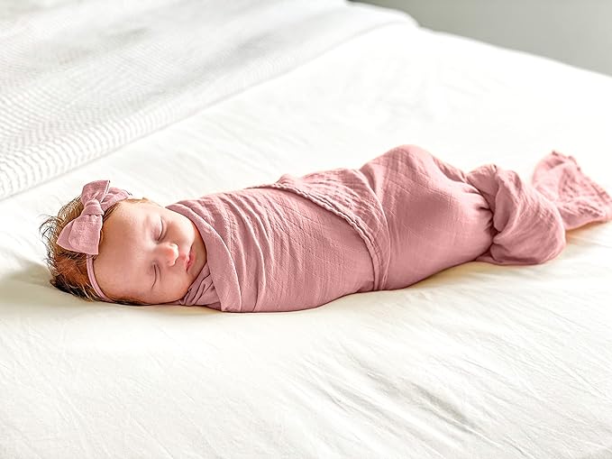BWD Baby Swaddle Blanket – Ultra-Soft Bamboo Viscose & Organic Cotton Muslin – Lightweight, Breathable, Stretchy – Newborn Essential 47" (Dusty Rose)