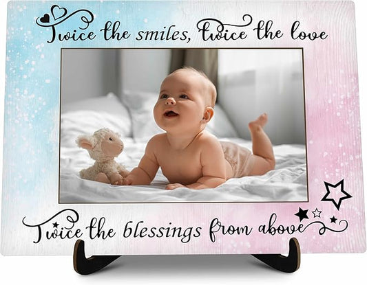 Twins Baby Pictures Frame, Watercolor Baby Photo Frame with Stand, Twins Gifts for Babies, New Baby Gifts For New Mom Dad, Home Living Room Bedroom Decoration -a74, Rustic