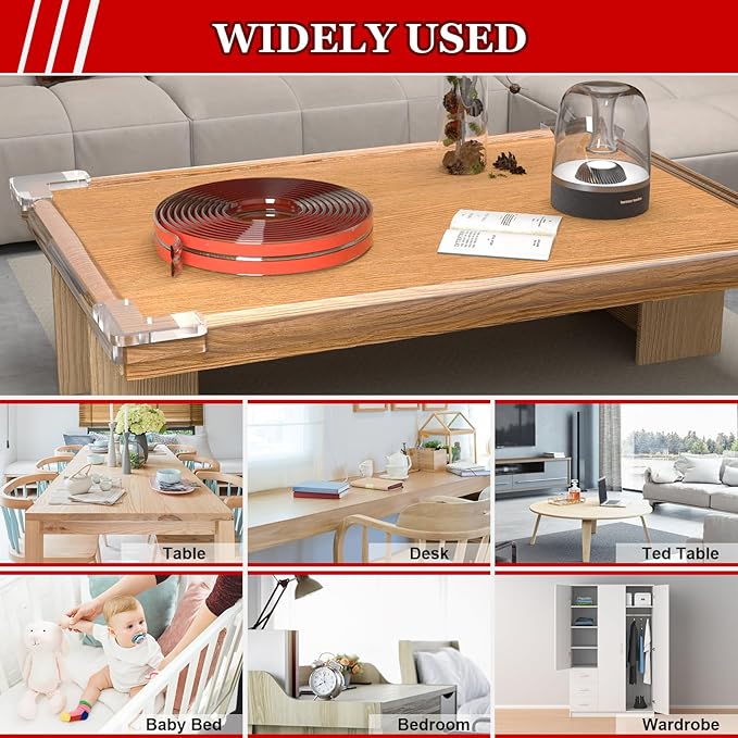 Baby Proofing Edge & Corner Safety Bumpers - 4 Corners, Self-Adhesive Furniture Guard, Table Edge Protectors (1.2in Wide, 16.4ft)