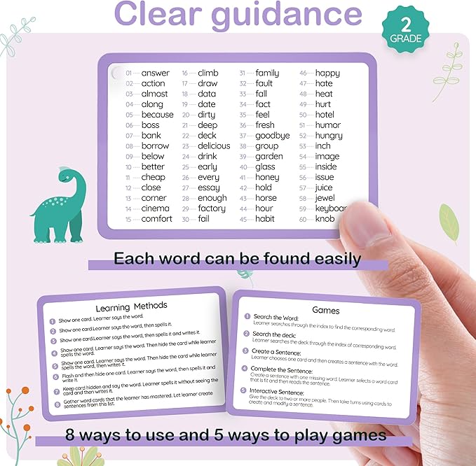 WJPC 58 Cards, 116PCS High Frequency Sight Words Flash Cards (Second-Grade), 1st, 2nd, 3rd Grade, 6,7,8,9 Years Ages Kids Boys Girls Homeschool Phonics Learning Cards to Read, Write.