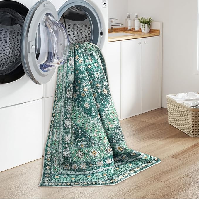 zesthome 6x9 Area Rug, Super Soft Washable Rugs for Living Room, Non-Slip Stain Resistant Vintage Rugs, Ultra-Thin Large Area Rugs(Green/Teal,6'x9')