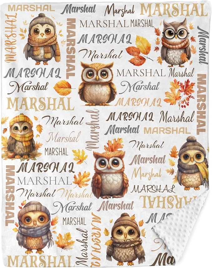 Personalized Baby Blanket for Boys Girls Owl Custom Baby Blankets with Name Dotted Backing Customized Gifts for New Mom Customize Baby Blanket for Kids Newborn Birthday