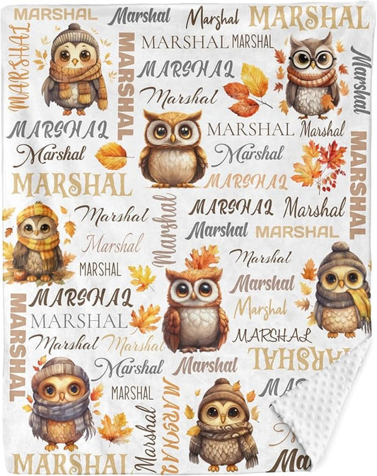 Personalized Baby Blanket for Boys Girls Owl Custom Baby Blankets with Name Dotted Backing Customized Gifts for New Mom Customize Baby Blanket for Kids Newborn Birthday