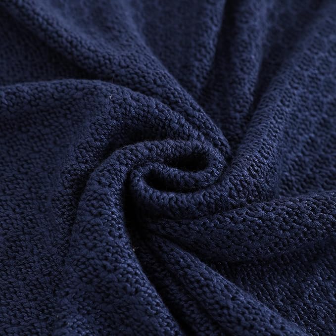 NTBAY Cable Knit Cooling Bed Blanket, Soft and Breathable Oversized Twin Bed Blanket 60x80 Inches Made from Rayon Derived from Bamboo for Bedroom, Travel, Navy Blue