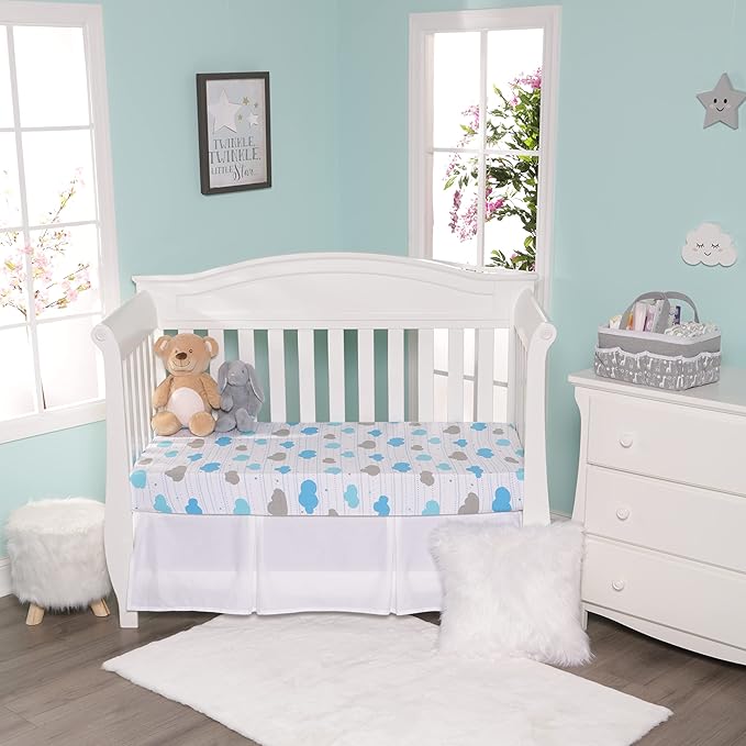 2 Pack Fitted Crib Sheets for Boys in 100% Jersey Knit Cotton –Boy’s Crib Mattress Sheets in Celestial Themes - Blue with White Stars and White with Blue and Gray Clouds by Everyday Kids