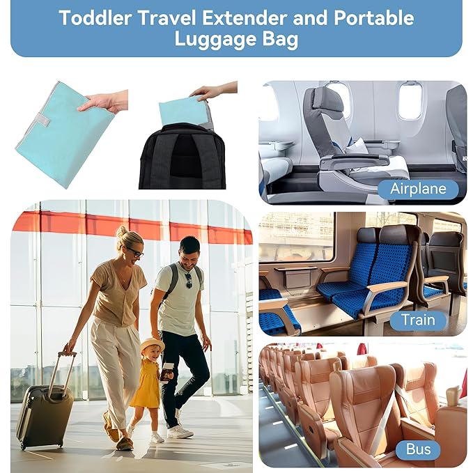 Toddler Airplane Bed, Portable Airplane Seat Extender for Kids, Durable Oxford Cloth – Waterproof and Easy to Clean, Flight Accessories for Toddlers Aged 1–4, Carry-On Compatible, Green