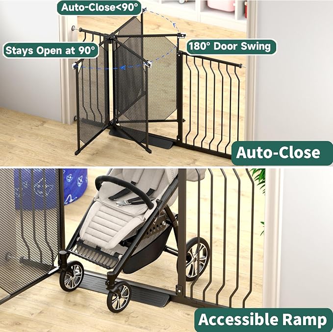 29.5"-60.5" Extra Wide Metal Mesh Baby Gate for Stairs & Hallways - Auto Close, Pressure Mounted 30.5" Tall, Easy Install, No Drilling - Door Gate for Doorways, Safety Gate for Babies and Pets, Black