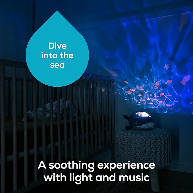 Angelcare Bobbi The Whale Ceiling Night Light Projector for Babies and Kids, Sleep Soother with Adjustable Volume Lullabies, White Noises, 3 Night Light Intensities
