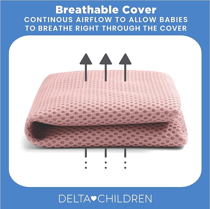 Delta Children Breathable Crib Mattress Pad Cover - Make Every Crib Mattress Breathable - Elastic Edges for Secure, Universal Fit - Machine Washable - 1 Pack, Pink
