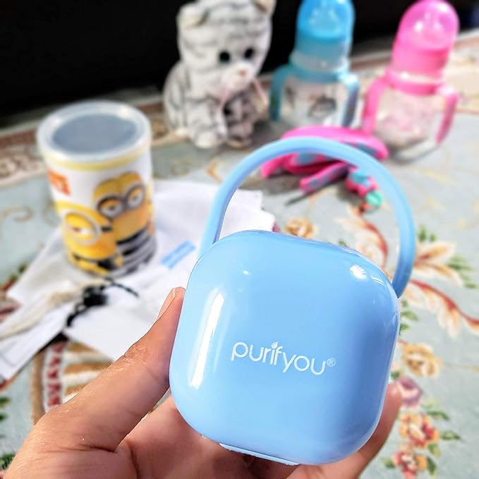 purifyou PurePouch BPA-Free Pacifier and Nipple Shield Cases - Set of 3 Baby Blue | Case for Diaper Bag & Stroller | Pacifier Box for Travel | Keeps Baby’s Binkies Clean and Accessible