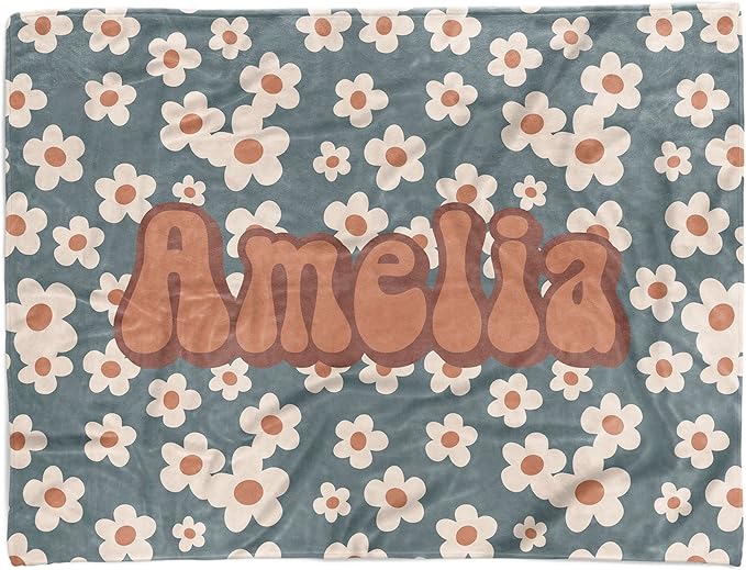 Personalized Baby Blankets for Girls, Customized Retro Flowers Baby Blankets for Girls, Best Gift for Baby Girl, Newborn, New Mom, Super Soft Plush Fleece, 30''x40''