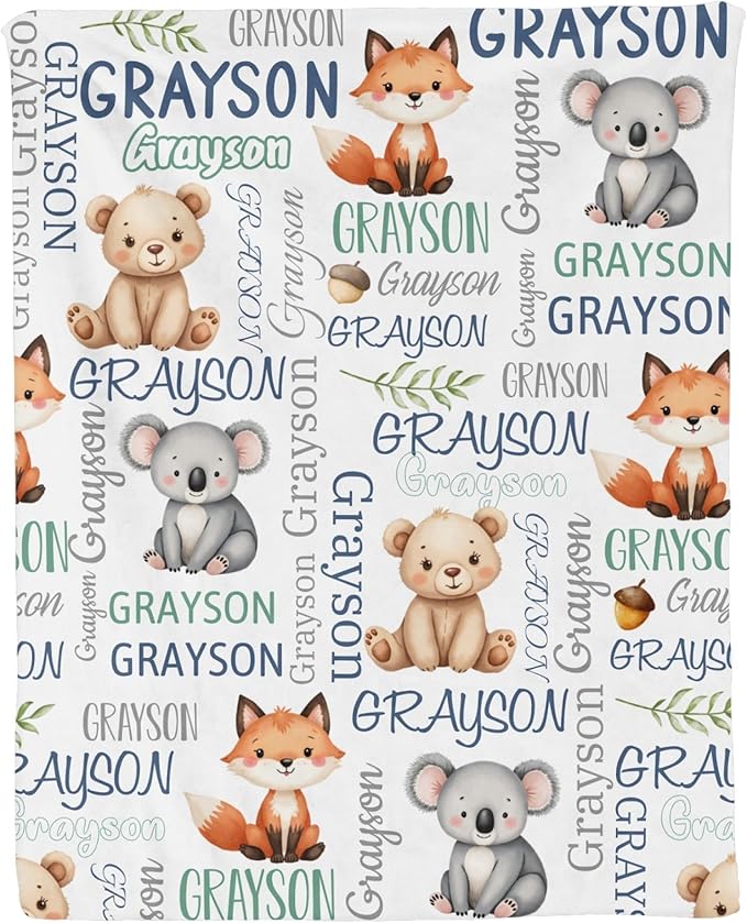 Personalized Baby Blanket for Boys Bear Custom Baby Blankets with Name Dotted Backing Customized Gifts for New Mom Customize Baby Blanket for Kids Newborn Birthday
