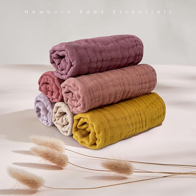 MOON PARK Baby Washcloths, 12 Pack - 12x12 Inches, Small Burp Cloths and Baby Wipes - 100% Cotton Muslin Ultra Soft for Newborn, Infant and Toddlers - Brown, Honey and Bean Paste Series
