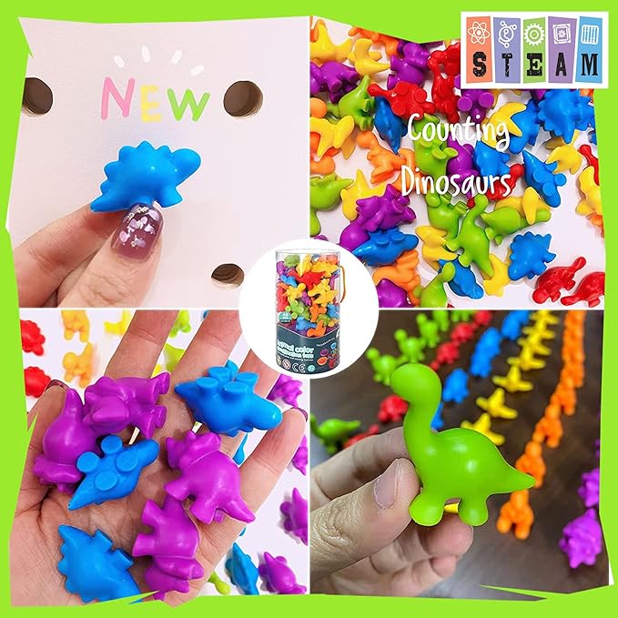 UNIQUE KIDS Counting Educational Learning Toy Set with Sorting Cups - Engaging Sensory Color Classification Training Game for Toddlers Preschoolers Ages 3 Years and Up (Dinosaurs)