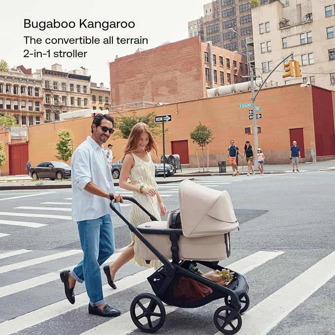 Bugaboo Kangaroo All-Terrain Single-to-Double Tandem Stroller for Infant and Toddler, for Up to Three Kids, XL Wheels, One-Hand Operation, Large Bassinet, XL Underseat Storage (Misty White)