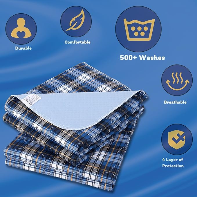 Non-Slip Bed Pads for Incontinence Washable (44" x 54"|2 Pack),Waterproof Bed Pads,Adult Washable Incontinence Bed Pads for Adults,Dog,Kids
