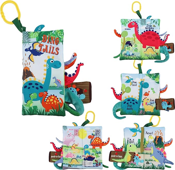 Dinosaur Baby Books 0-6 Months,Crinkle Cloth Books for Babies,Infant Tummy Time Toy Touch and Feel Toys 0-3-6-12-18 Months, Toddlers, Interactive Sensory Toys, Shower Baby Gifts for Boys Girls