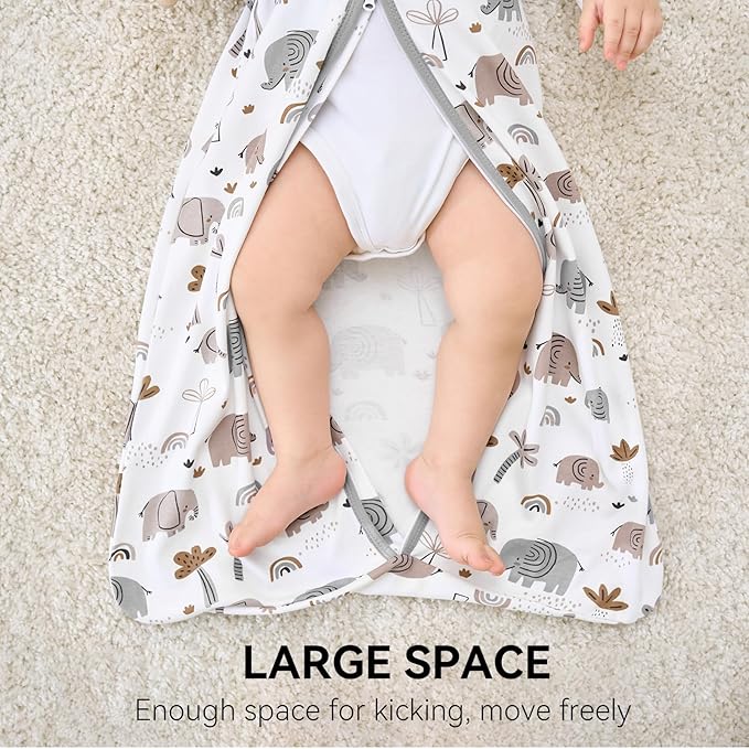 Baby Sleep Sack 0-6 Months, Long Sleeve Baby Wearable Blanket 0.5 Tog with Mittens, 2-Way Zipper Newborn Cotton Sleeping Sack for Boy and Girl Grey Elephant 2 Pack (Small)