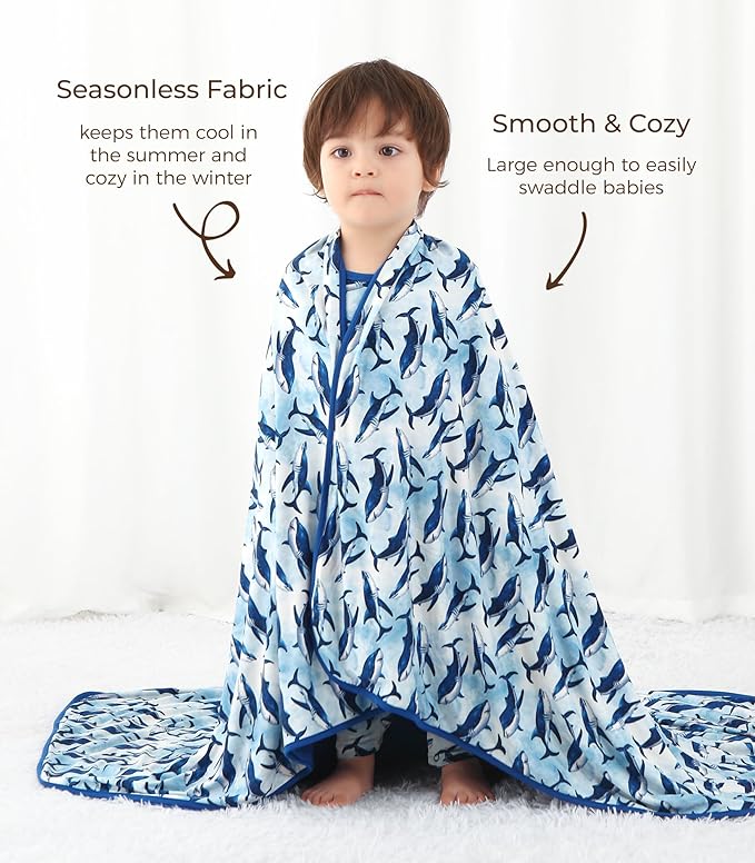 Premium Baby Blanket, Stretchy Quilt for Kid, Soft Crib Bedding for Newborn Baby and Toddler, Nursery Blanket for Boys and Girls, Viscose Made from Bamboo 50'' x 50'' Shark