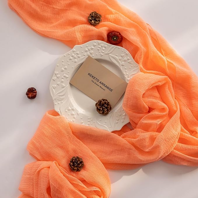 6Pcs Fresh Salmon Cheesecloth Table Runner Gauze 120 Inch 10 FT Boho Cheese Cloth Table Runner for Wedding Baby Shower Bridal Shower Party Sheer Centerpiece Home Decorations