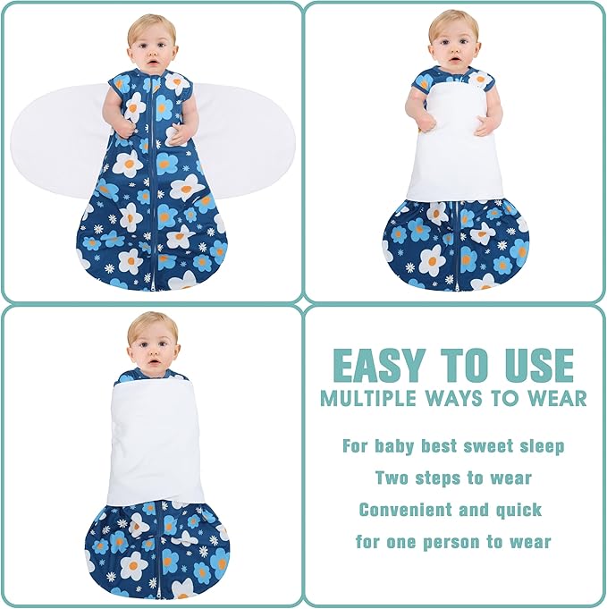 Newborn Sleep Sack Baby Swaddle,3-Way Adjustable Wearable Blanket,100% Rayon Cotton Swaddling Sleeping Bag,TOG 0.5 (Gerbera & Tulips, 3-6 Months)
