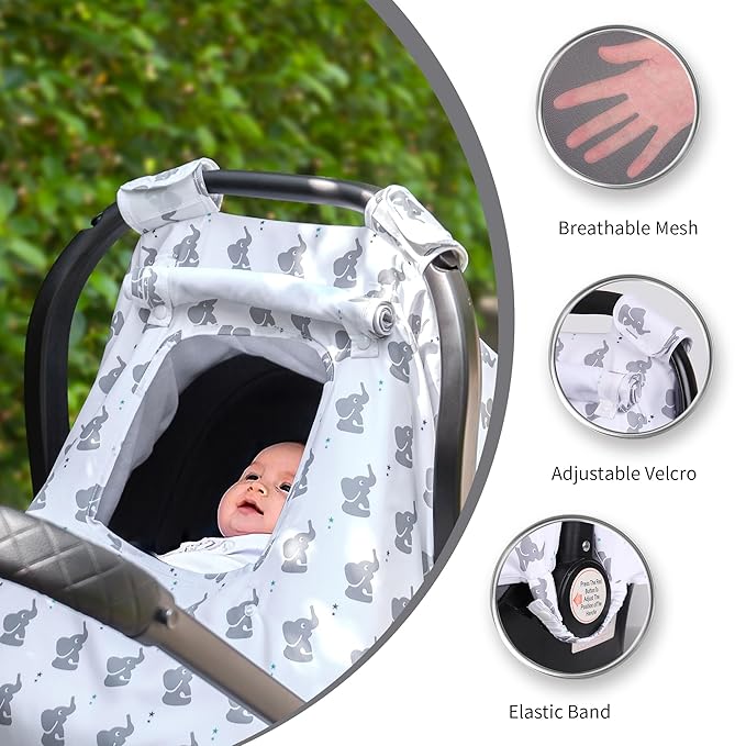 Car Seat Cover Baby, Carseat Covers Baby with 2 Layers Breathable Windows, Windproof Infant Car Seat Cover, Kick-Proof Baby Carrier Cover for Baby Boy Newborn Essentials
