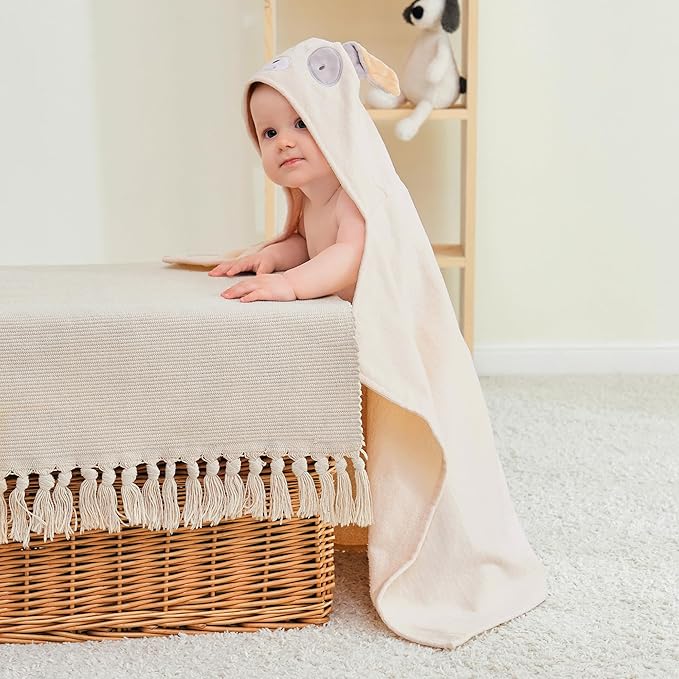 Mooreeke 2 Pack Baby Towels - 100% Cotton Baby Hooded Towels - Soft Baby Bath Towels with Hood for Newborn - Comfort Towels for Baby Girls and Boys - Animal Shaped Design (Puppy & Elephant)