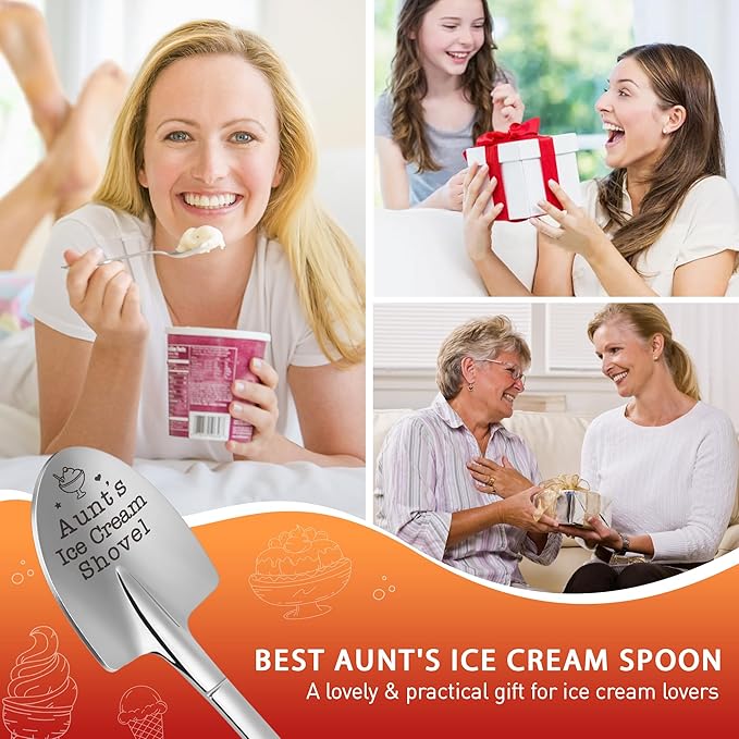Mothers Day Aunt Birthday Gifts for Auntie from Niece Nephew Best Aunt Ever Ideas Funny Aunt's Ice Cream Shovel Spoon Retirement Gift for Aunts Uncle Matching Presents Easter Christmas Anniversary